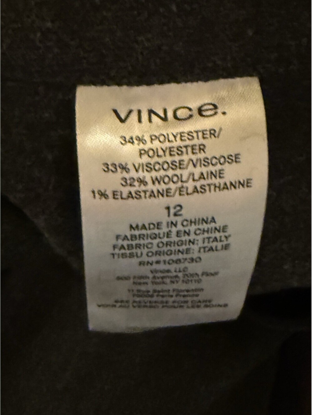 VINCE Raver Italian Flannel Wide Leg Baggy Cargo Pant Size 12 Charcoal $495 NWT - Picture 11 of 12